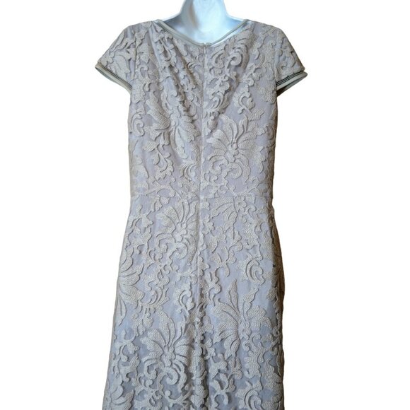 Tadashi Shoji Women's Size 10 Beige Embroidered Lace Cap Sleeve Gown Maxi - Picture 7 of 12